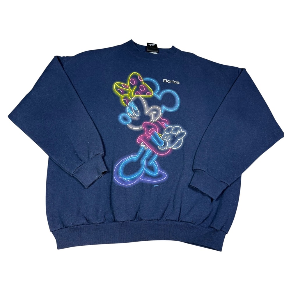 Vintage 90s Mickey Unlimited Minnie Mouse Neon Crewneck Sweatshirt Men's XL
